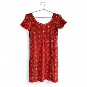 Vintage Red Silk Beaded Mini Dress – Gold Embroidered Formal Party Dress